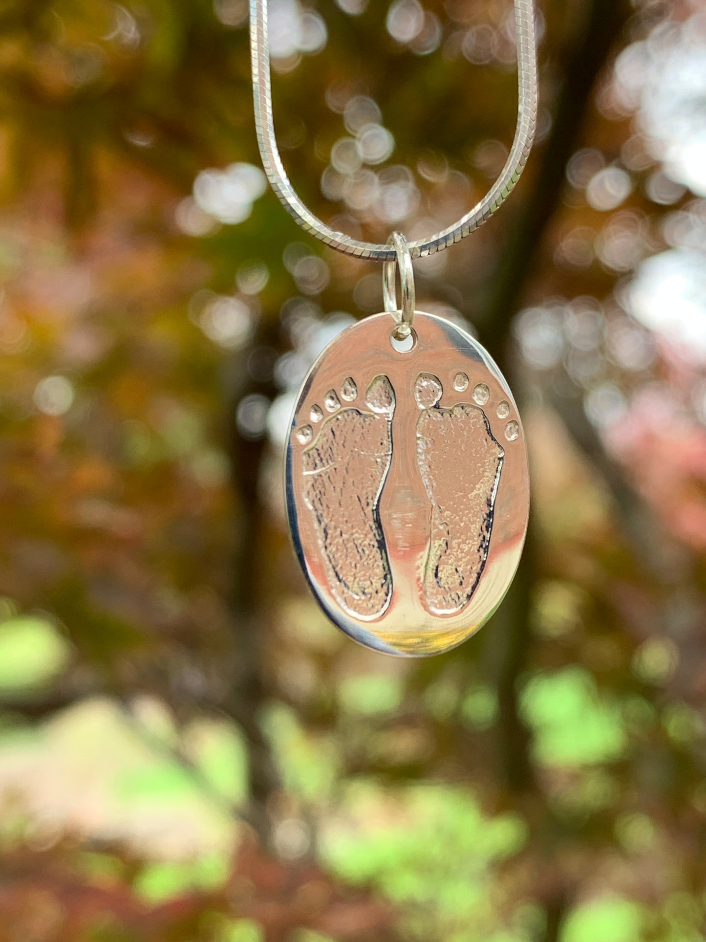 Newborn Footprint Engraved Pendant - Round or Heart - Sterling Silver
