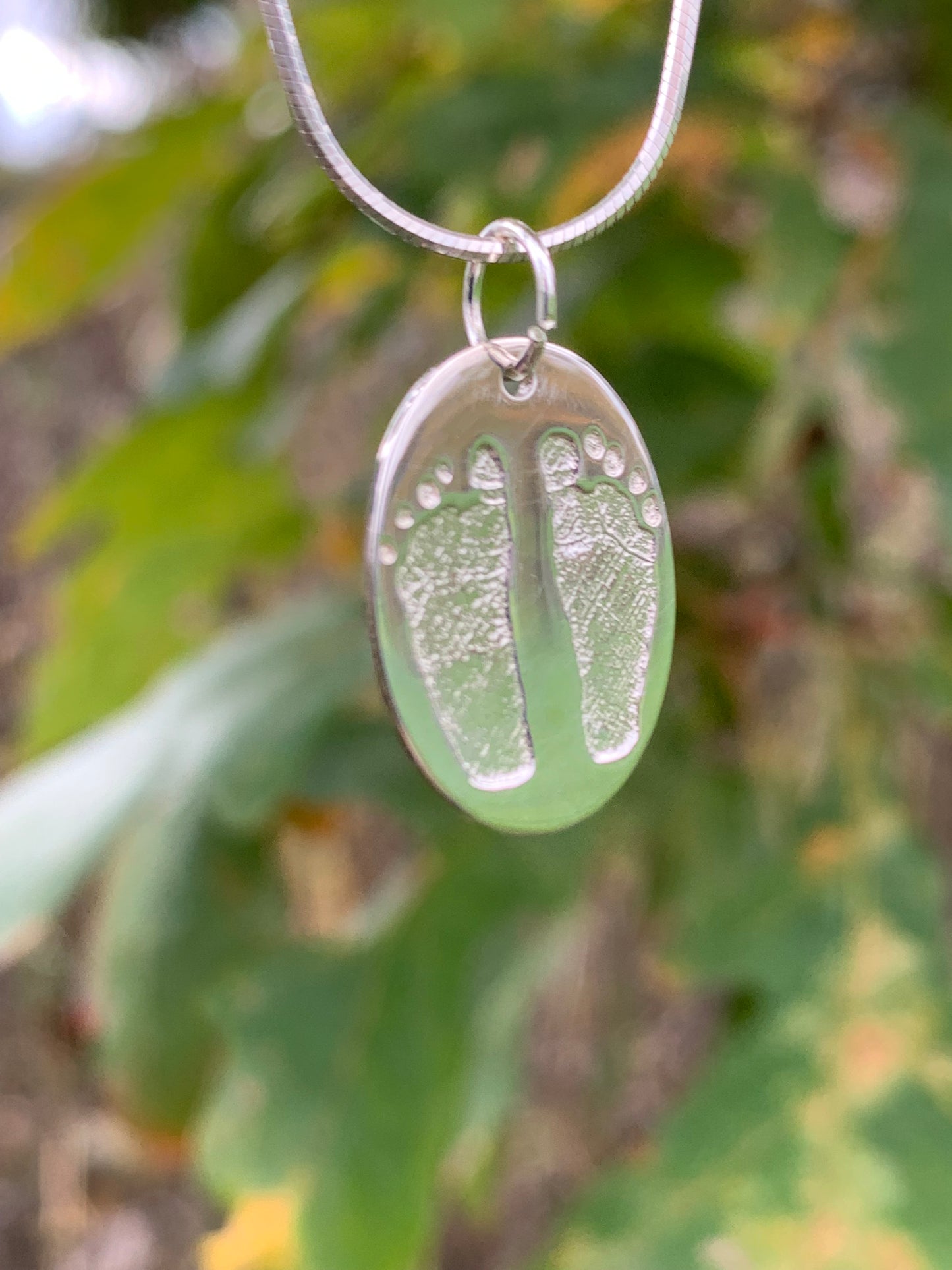 Newborn Footprint Engraved Pendant - Round or Heart - Sterling Silver