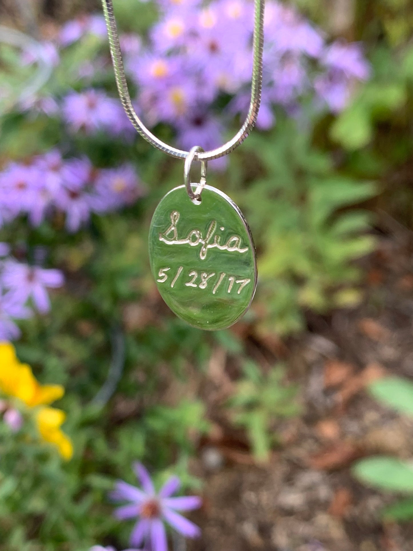 Newborn Footprint Engraved Pendant - Round or Heart - Sterling Silver