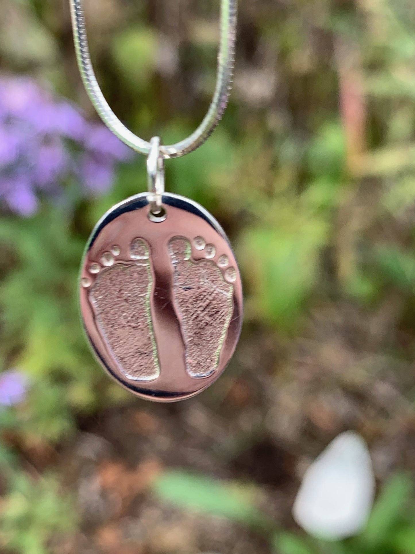 Newborn Footprint Engraved Pendant - Round or Heart - Solid Gold