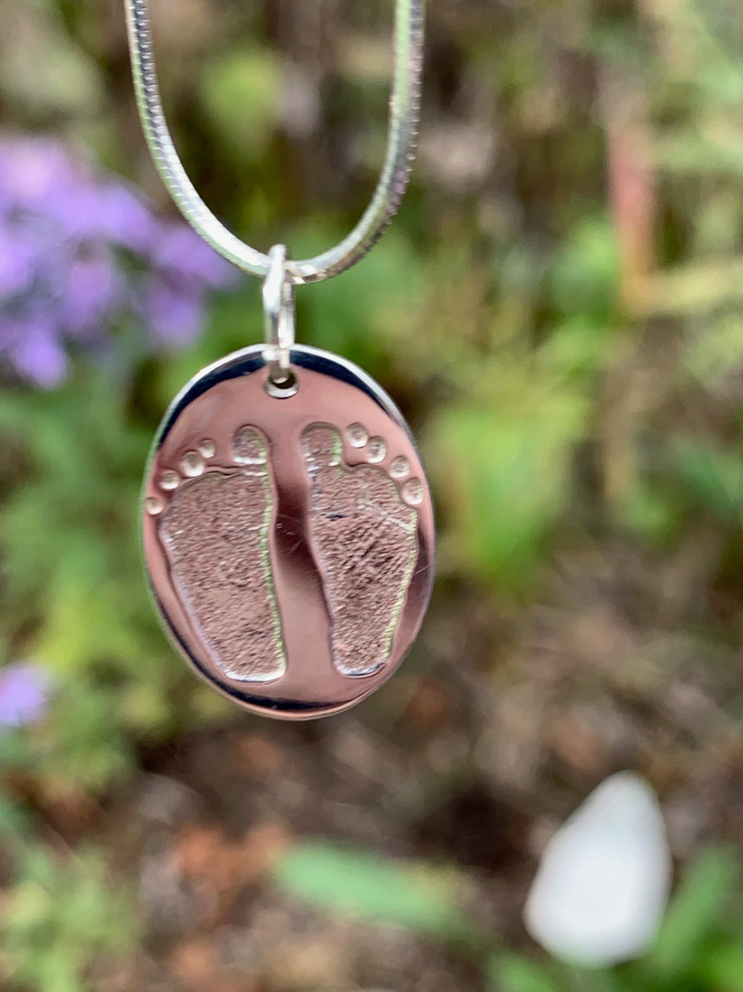 Newborn Footprint Engraved Pendant - Round or Heart - Sterling Silver