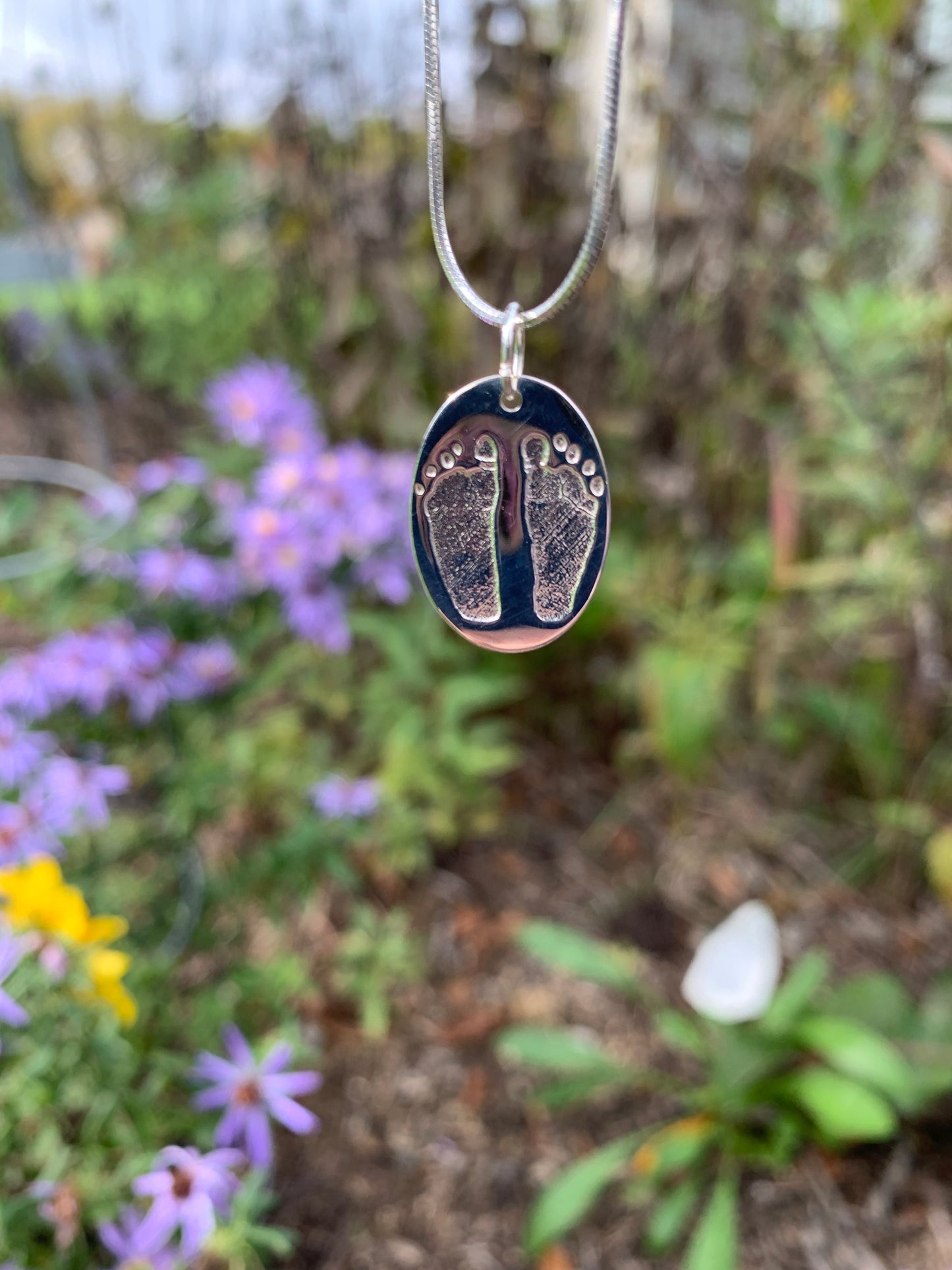 Newborn Footprint Engraved Pendant - Round or Heart - Sterling Silver
