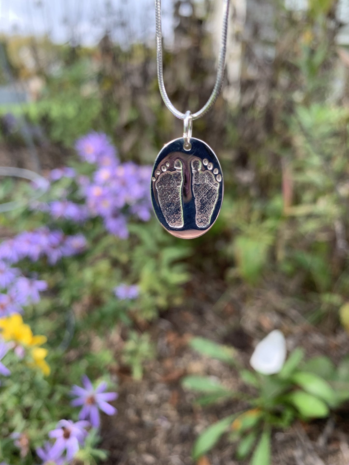 Newborn Footprint Engraved Pendant - Round or Heart - Solid Gold