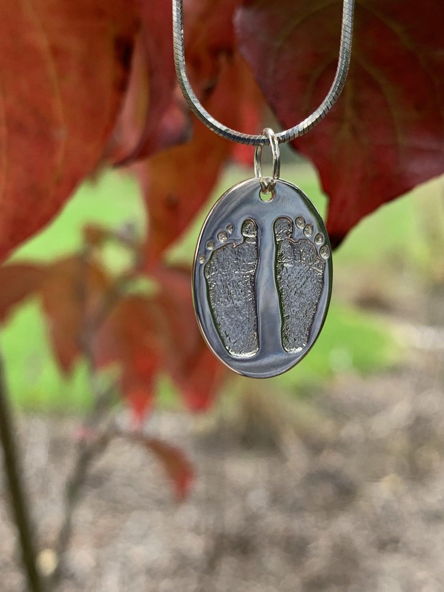 Newborn Footprint Engraved Pendant - Round or Heart - Solid Gold